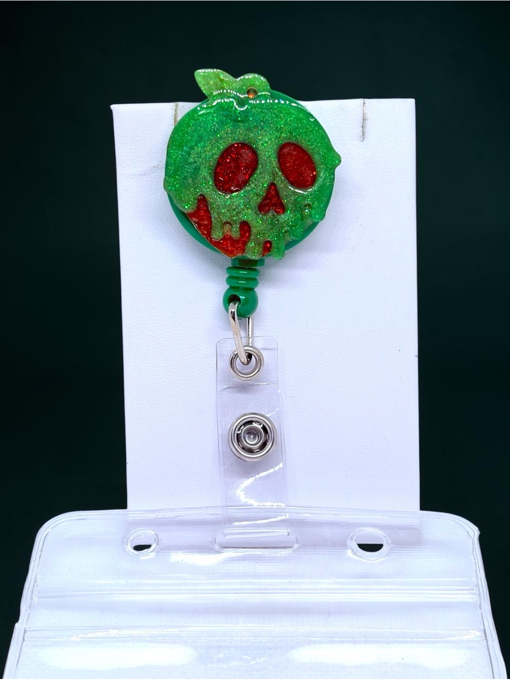 Green Glitter Poison Apple Retractable Badge Reel Key & Card Holder